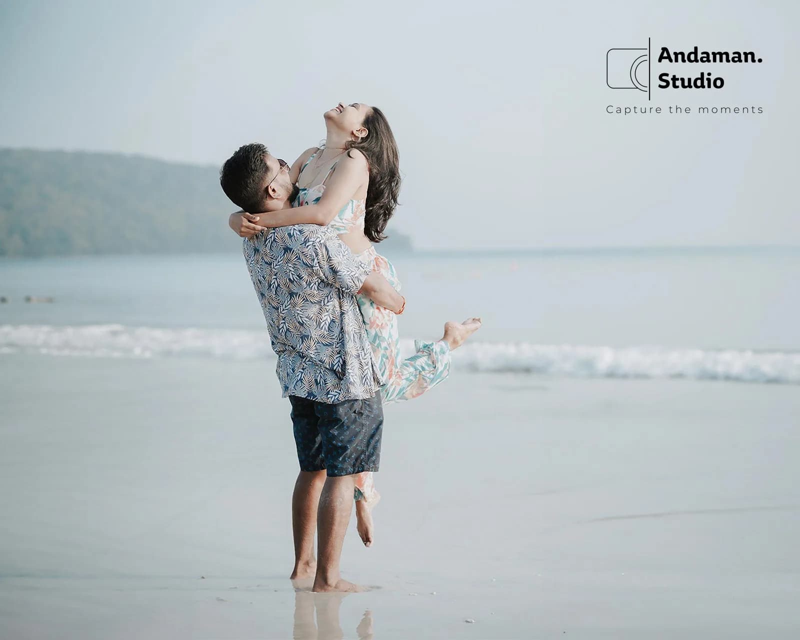 Couple poses for photoshoot in andaman